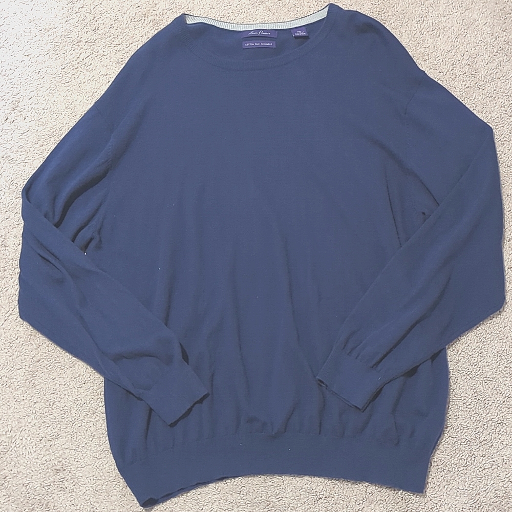 Alan Flusser Cotton Silk Cashmere Navy Blue Sweater Men's XXL Crew Neck-433